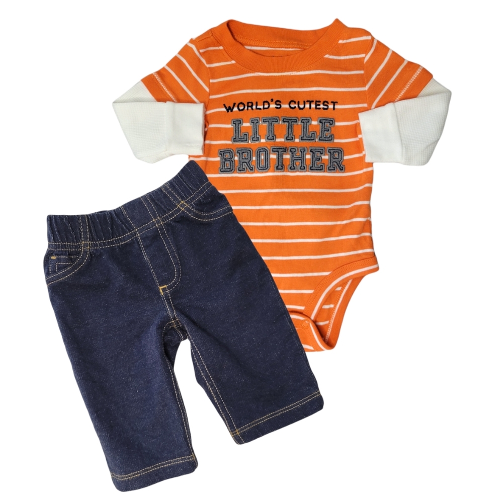 💥4/$25 Carter's "World's Cutest Little Brother" Matching Set Size 3m